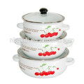 3 sets enamel flower pot with double handle